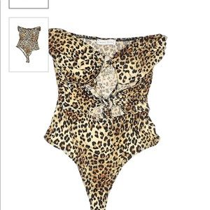 leopard bodysuit with ties in front